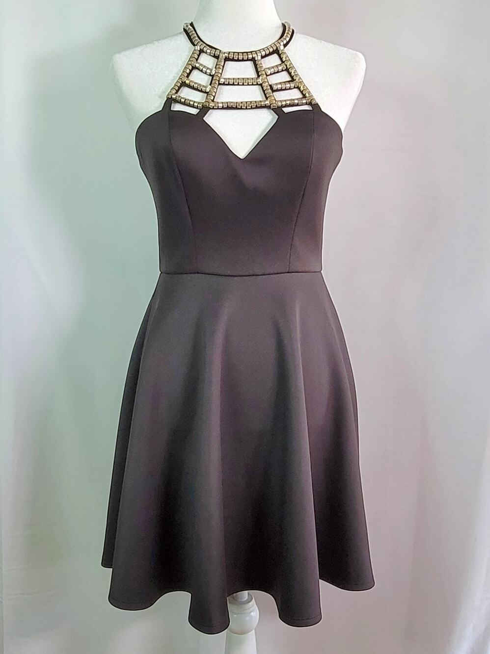 Speechless Black Halter Cage Neck Dress Size: 5 Prom Hoco Y2K Skater Dance Dress